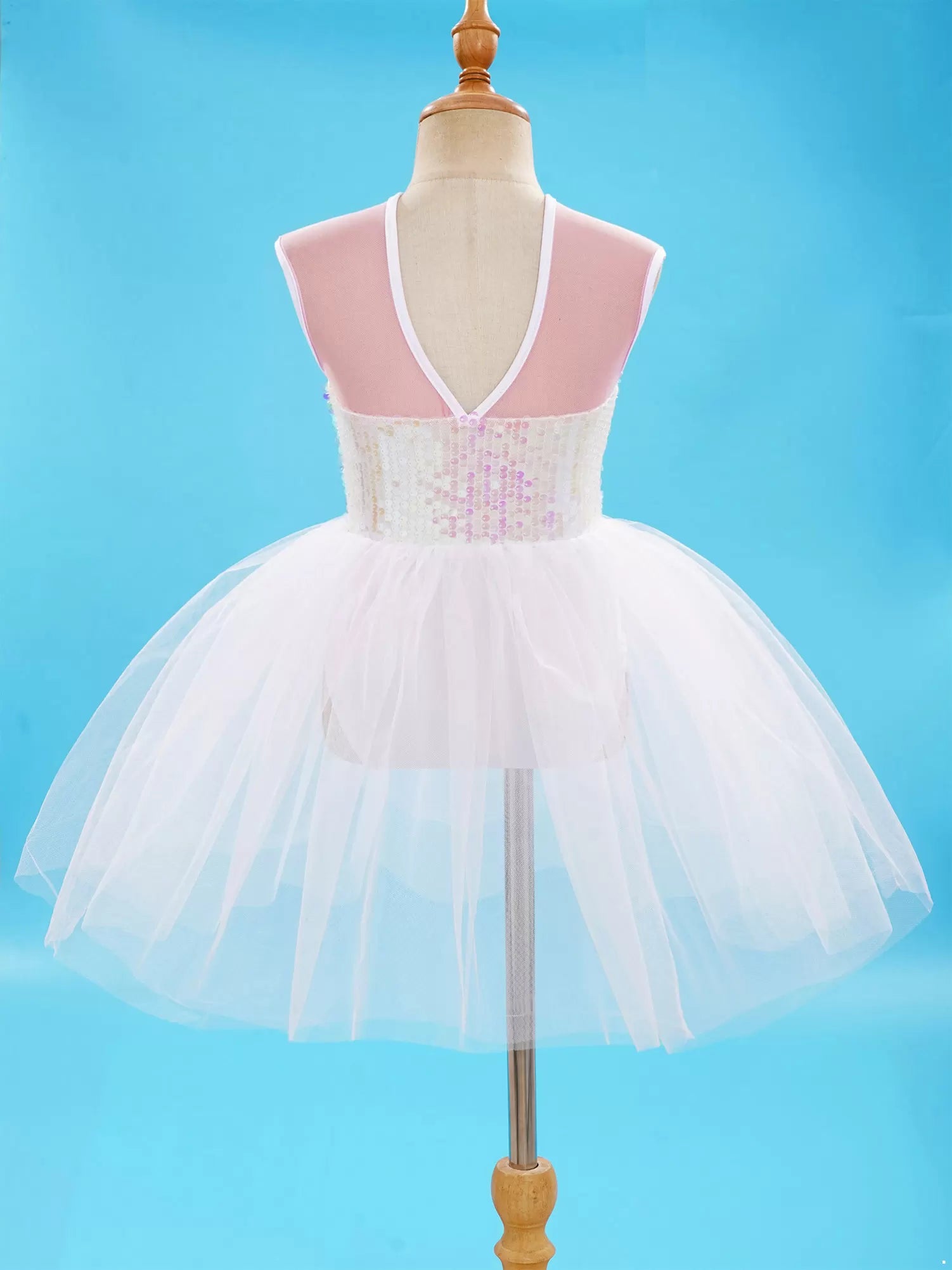 Kids Girls Sleeveless Sequins Mesh Jazz Ballet Tutu Leotard Dress