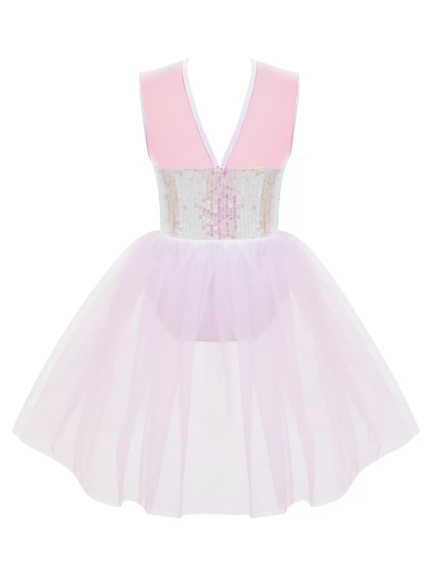 Kids Girls Sleeveless Sequins Mesh Jazz Ballet Tutu Leotard Dress