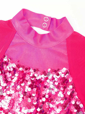 Kids Girls Long Sleeve Sequin Backless Jazz Dance Romper