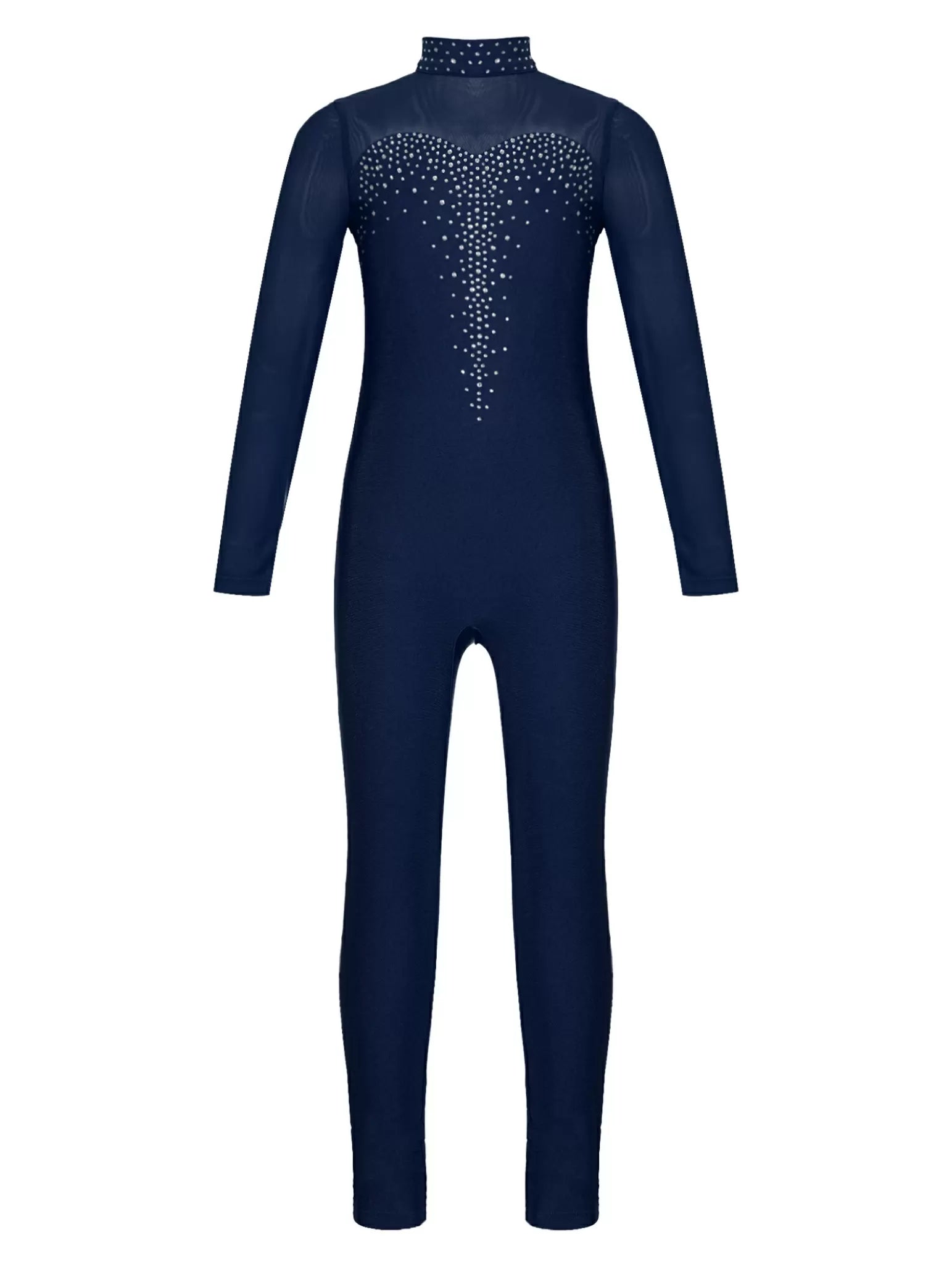 Kids Girls Long Sleeve Solid Color Rhinestone Gymnastics Unitard