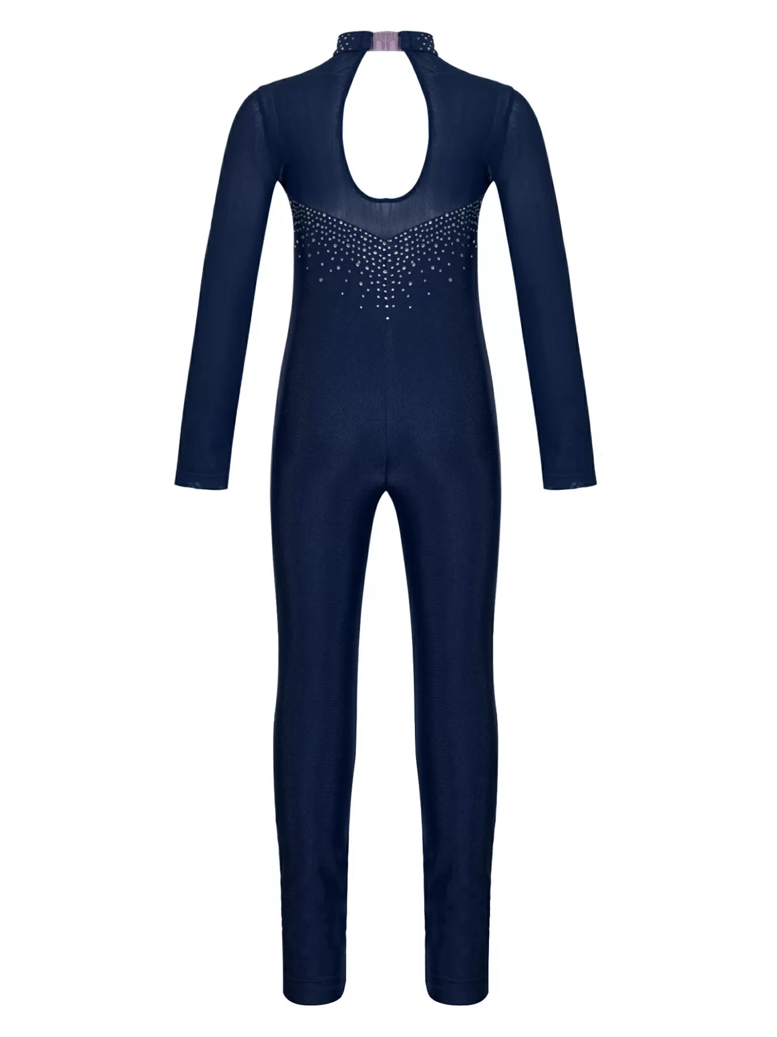 Kids Girls Long Sleeve Solid Color Rhinestone Gymnastics Unitard