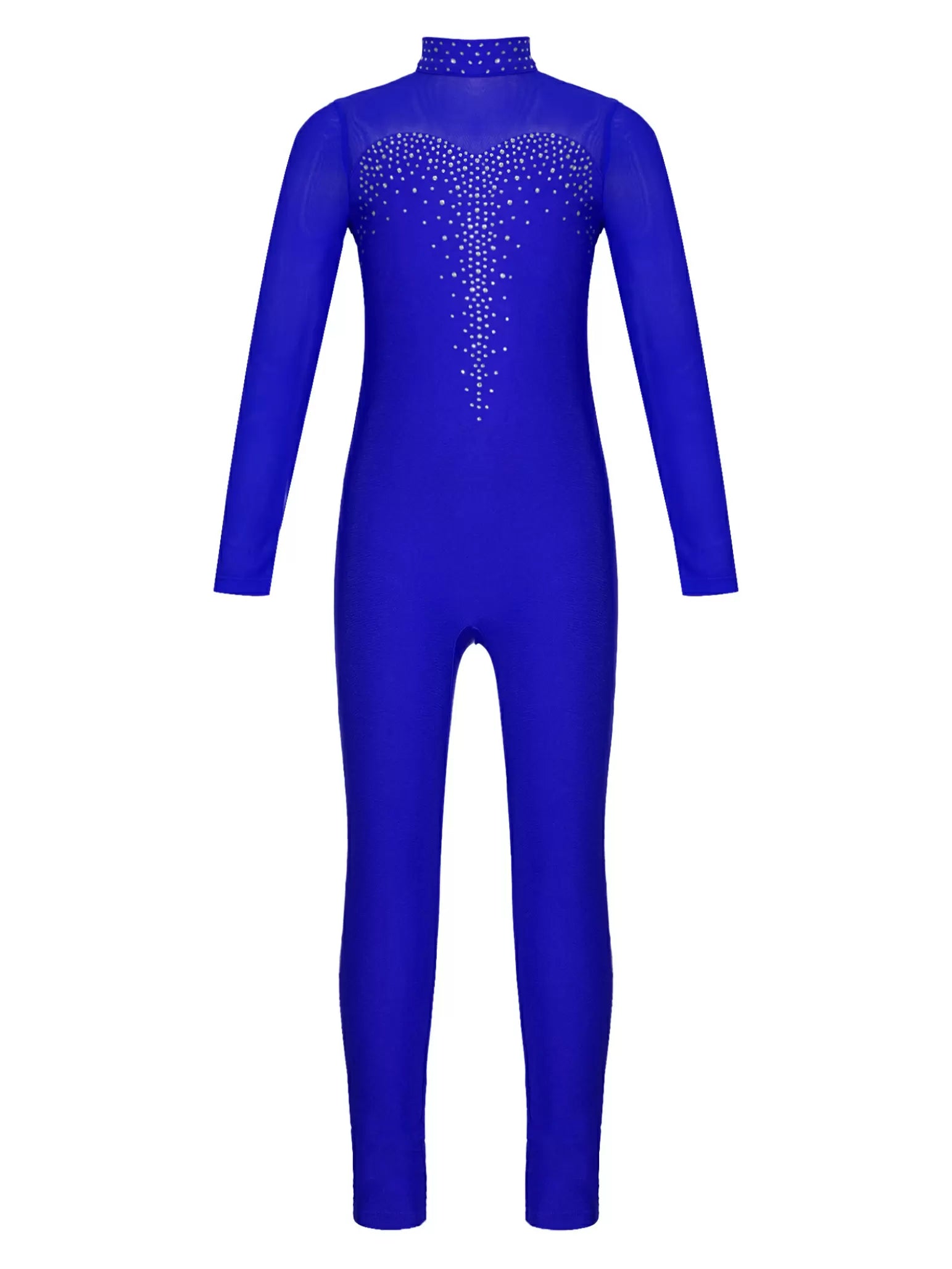 Kids Girls Long Sleeve Solid Color Rhinestone Gymnastics Unitard