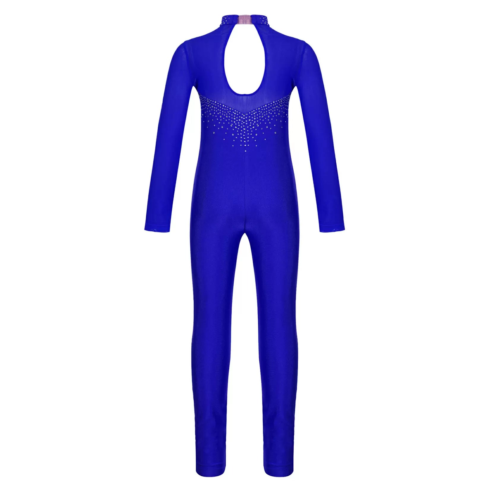 Kids Girls Long Sleeve Solid Color Rhinestone Gymnastics Unitard