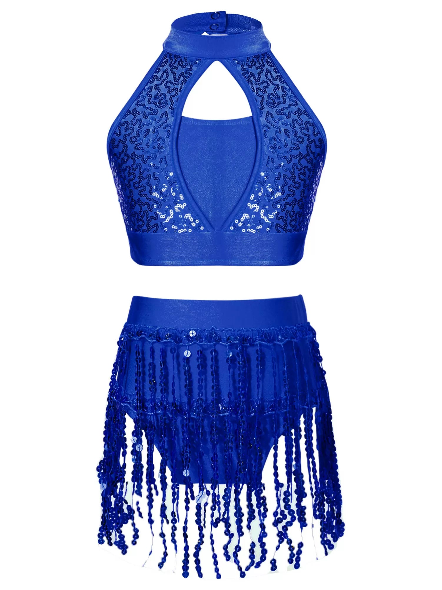 Kids Girls 2pcs Sequin Cop Top and Tassel Shorts Jazz Dance Set