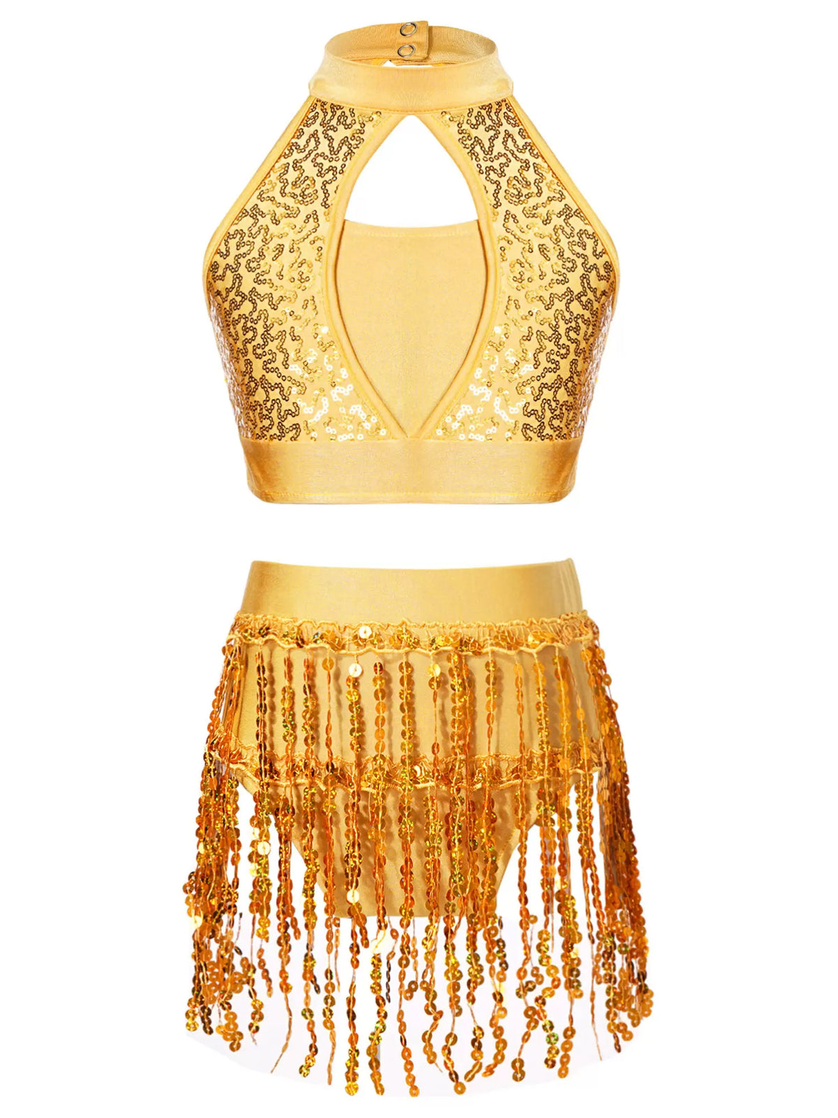 Kids Girls 2pcs Sequin Cop Top and Tassel Shorts Jazz Dance Set