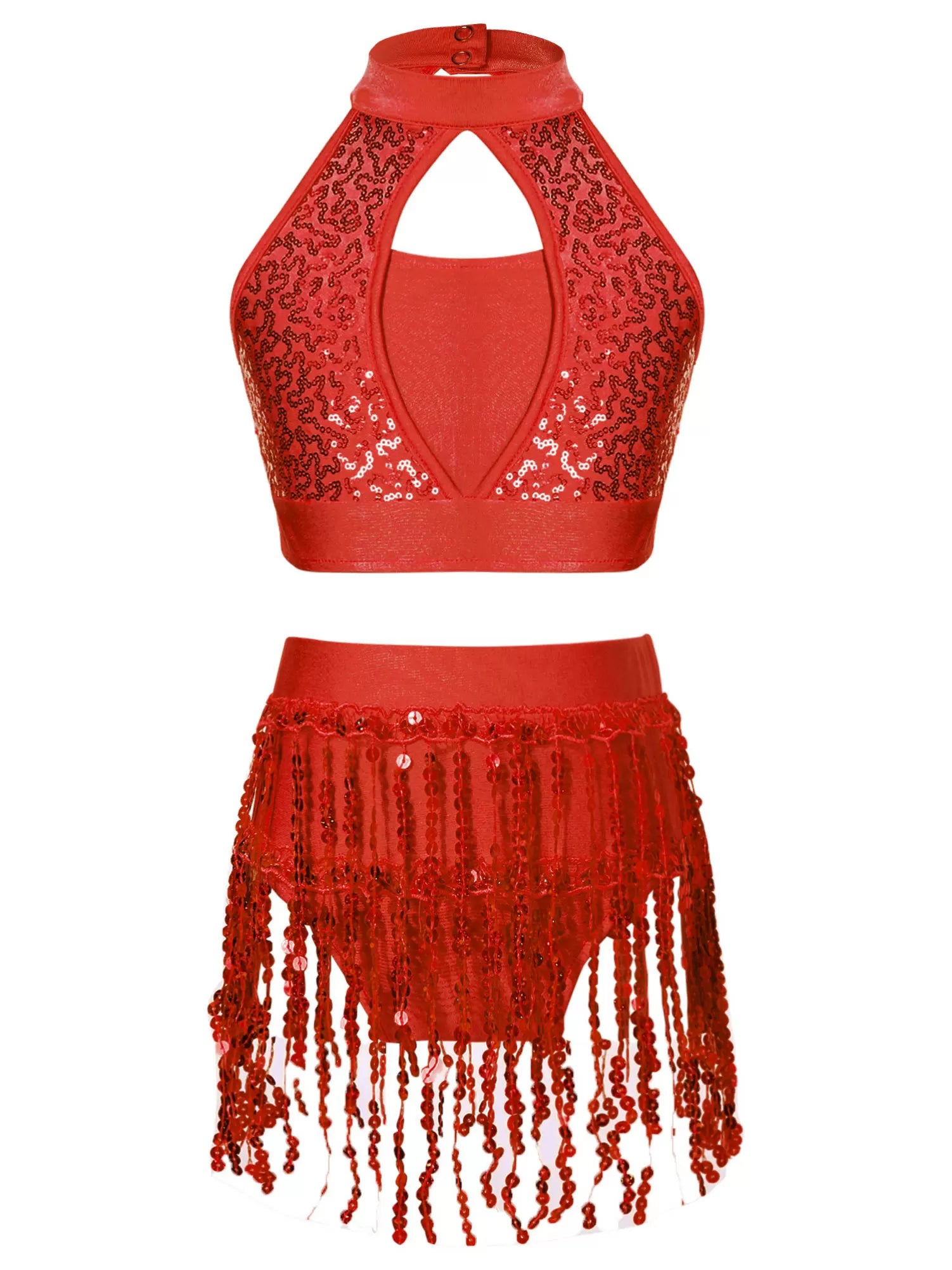 Kids Girls 2pcs Sequin Cop Top and Tassel Shorts Jazz Dance Set