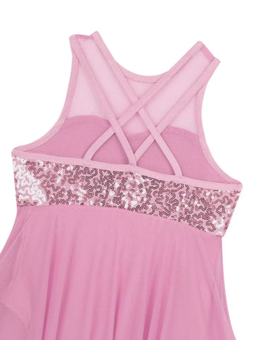 Kids Girls Sleeveless Criss Cross Back Sequin Lyrical Dance Dress