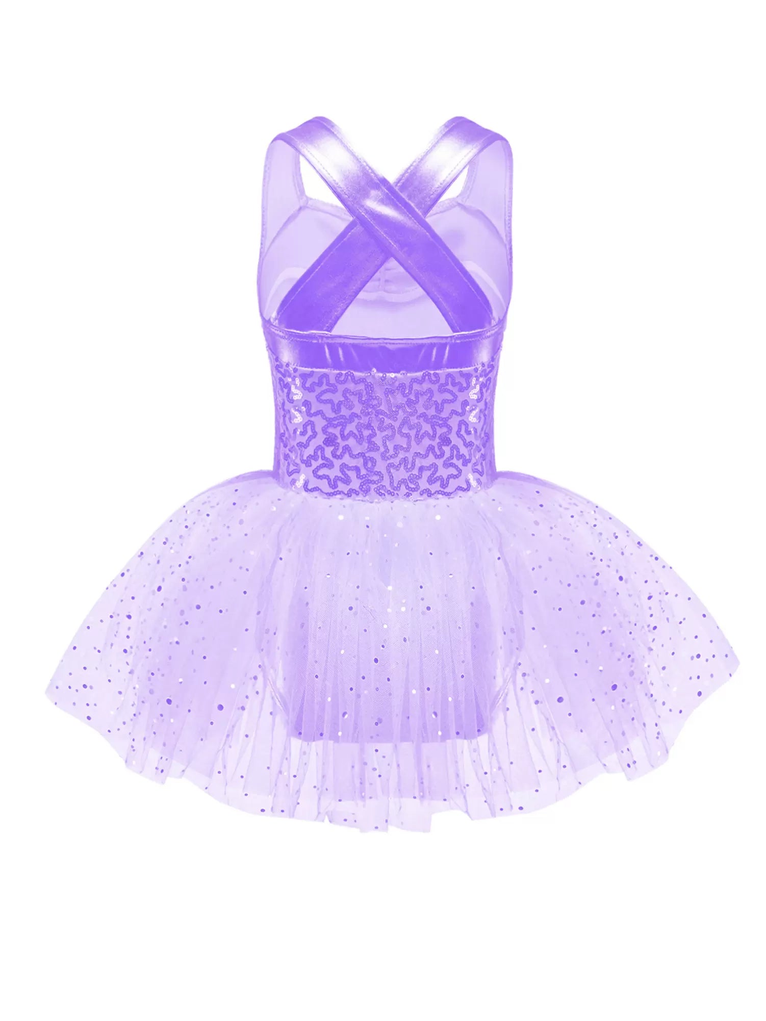 Kids Girls V Neck Sequins Crisscross Ballet Tutu Dress