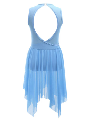 Kids Girls Sleeveless Backless Mesh Lyrical Dance Dress