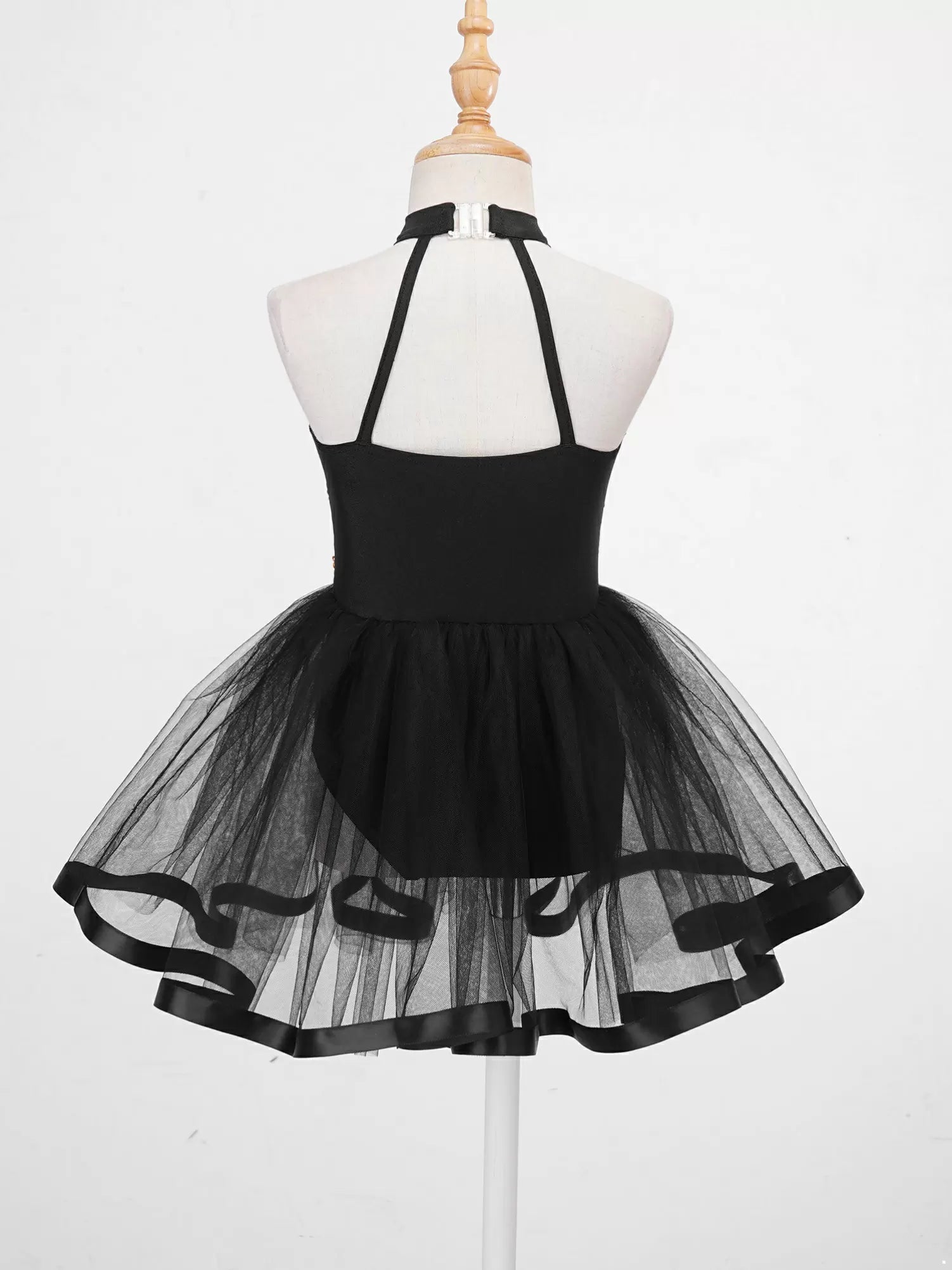 Kids Girls Halter Neck Sequins Ruffle Ballet Tutu Dress