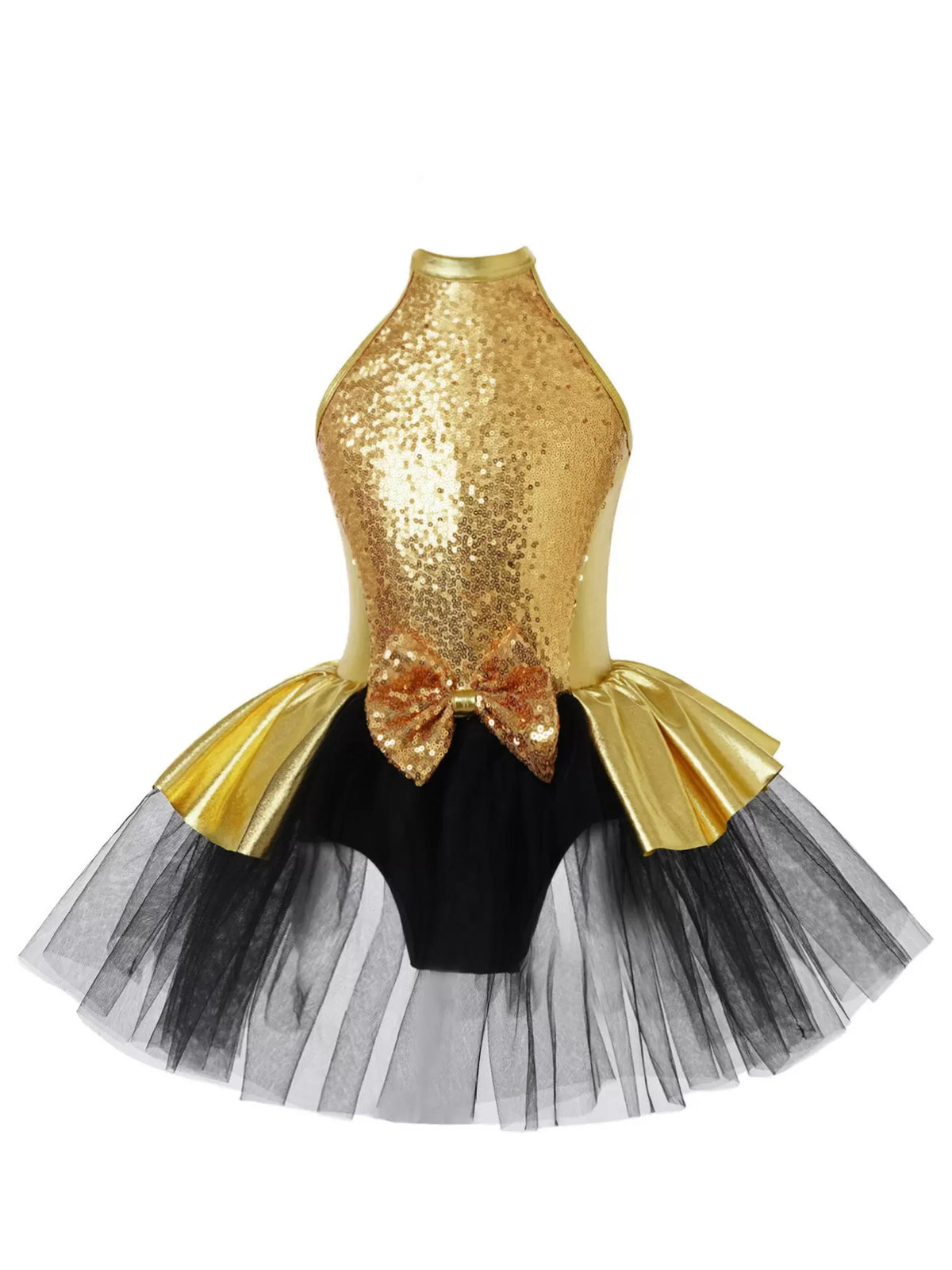 Kids Girls Halter Neck Sequins Bowknot Tulle Ballet Tutu Dress