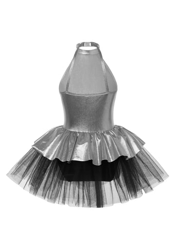 Kids Girls Halter Neck Sequins Bowknot Tulle Ballet Tutu Dress