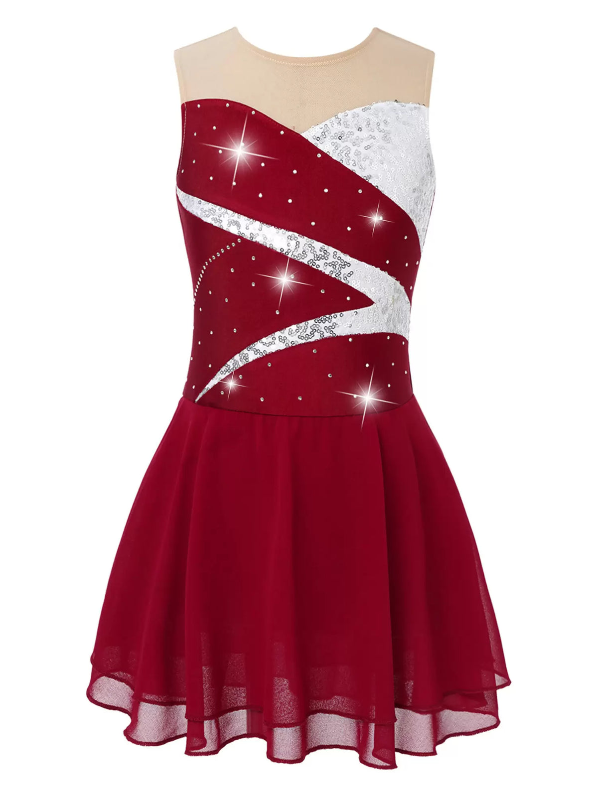 Kids Girls Sleeveless Shiny Rhinestone A-line Skating Dress