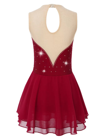 Kids Girls Sleeveless Shiny Rhinestone A-line Skating Dress