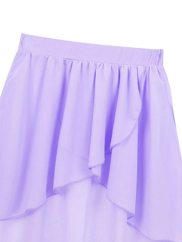 Kids Girls Solid Color High-Low Chiffon Jazz Dance Skirt