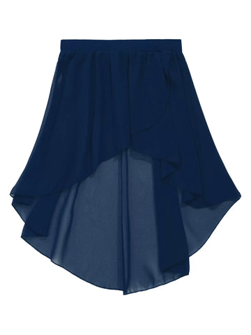 Kids Girls Solid Color High-Low Chiffon Jazz Dance Skirt