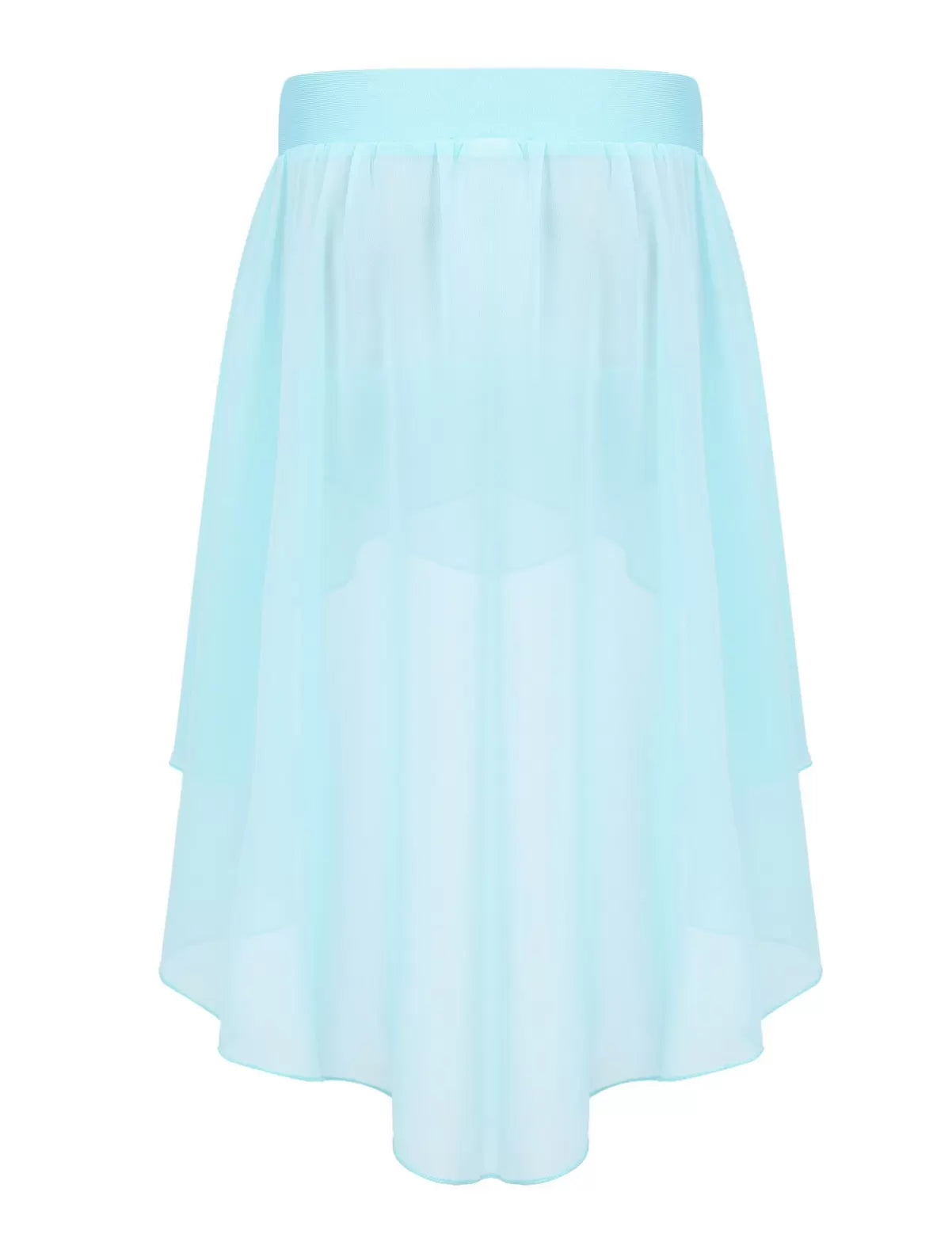 Kids Girls Solid Color High-Low Chiffon Jazz Dance Skirt