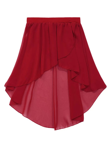 Kids Girls Solid Color High-Low Chiffon Jazz Dance Skirt