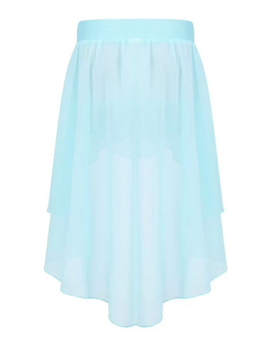 Kids Girls Solid Color High-Low Chiffon Jazz Dance Skirt