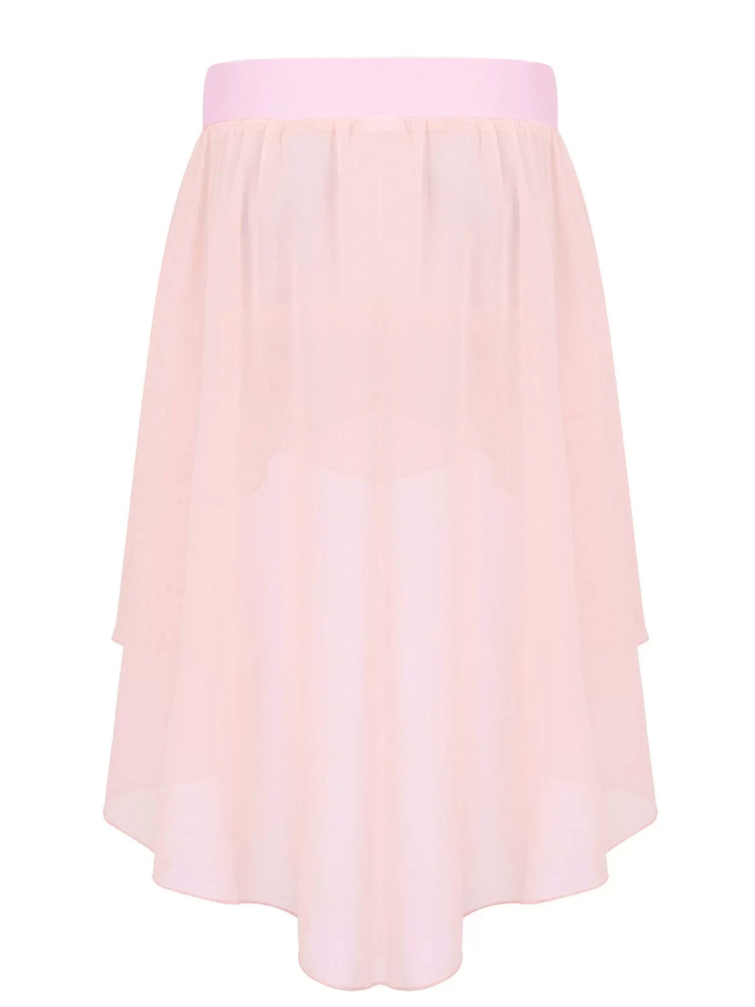 Kids Girls Solid Color High-Low Chiffon Jazz Dance Skirt