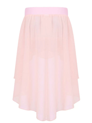 Kids Girls Solid Color High-Low Chiffon Jazz Dance Skirt