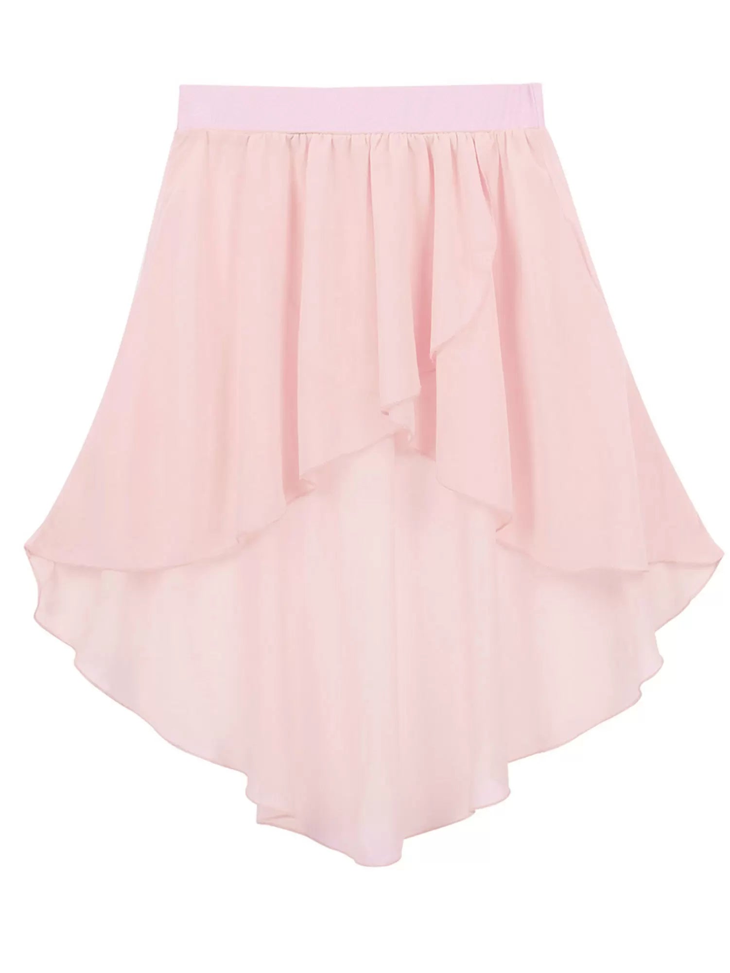 Kids Girls Solid Color High-Low Chiffon Jazz Dance Skirt