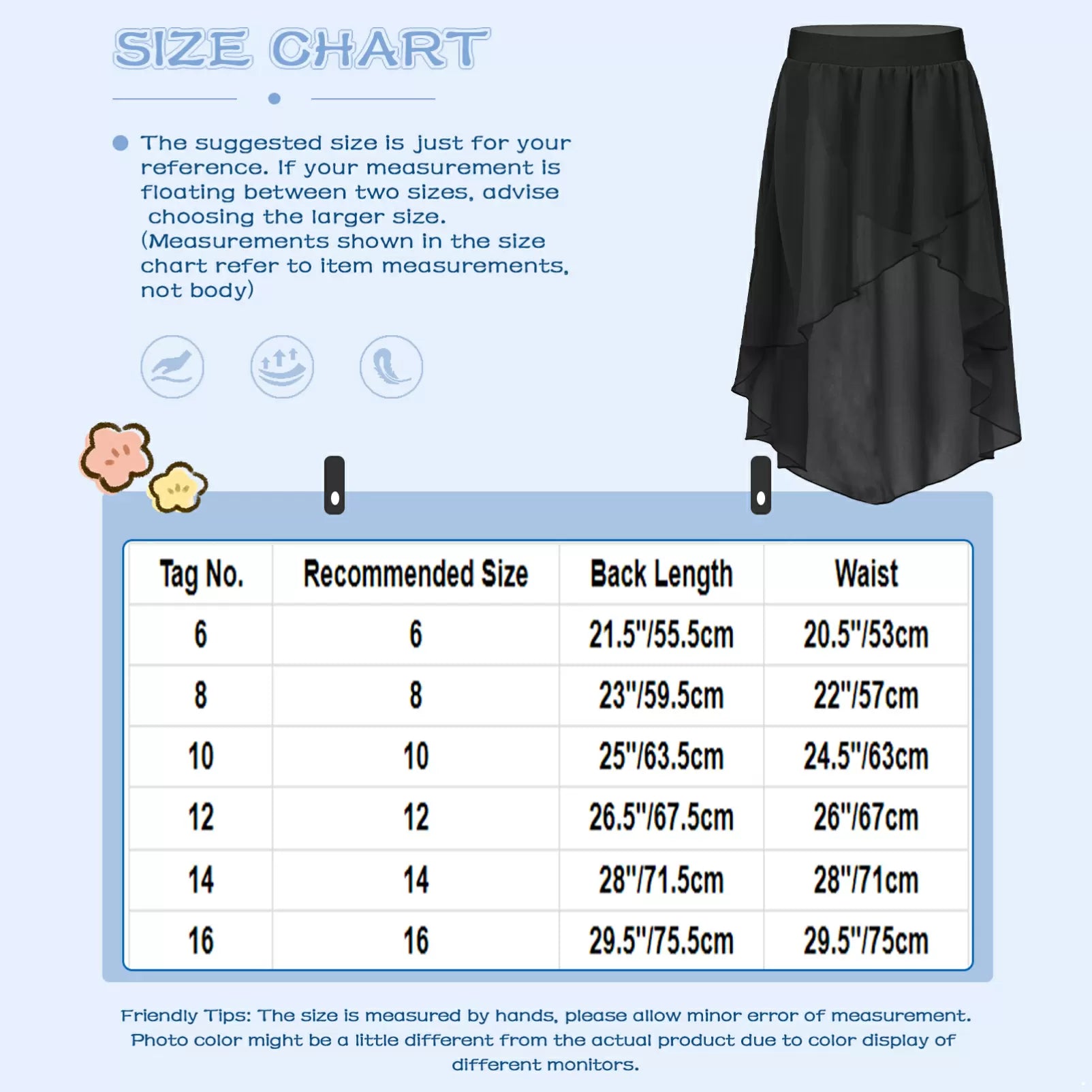 Kids Girls Solid Color High-Low Chiffon Jazz Dance Skirt