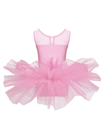 Kids Girls Sleeveless Sequin Tulle Ballet Dance Tutu Dress