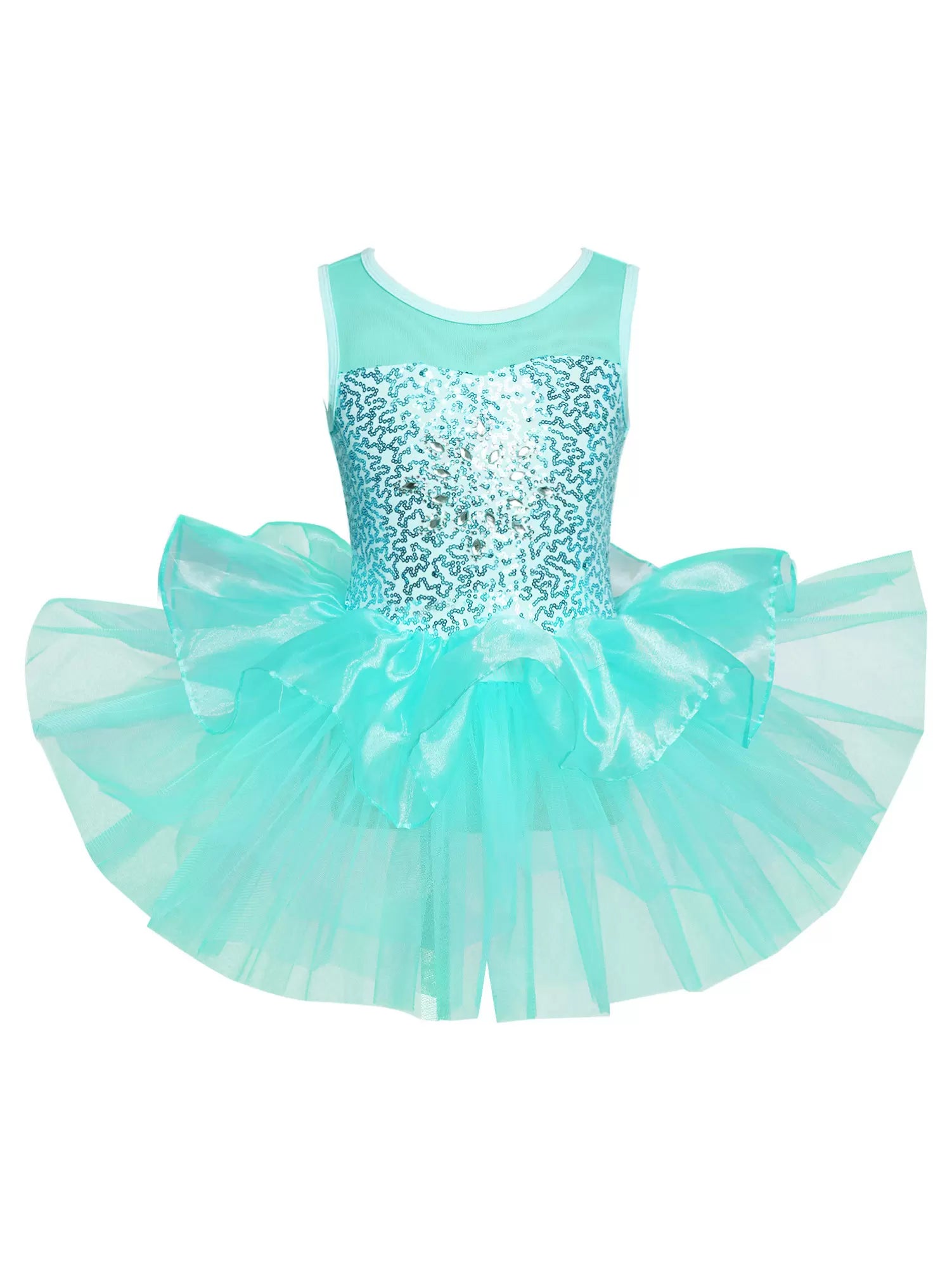 Kids Girls Sleeveless Sequin Tulle Ballet Dance Tutu Dress