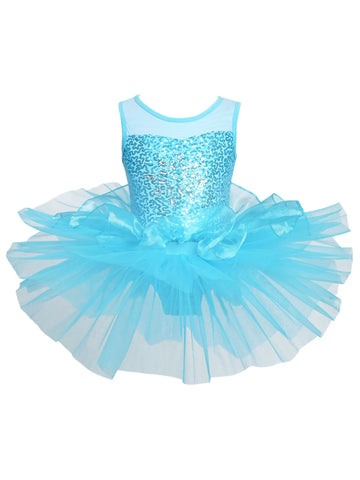 Kids Girls Sleeveless Sequin Tulle Ballet Dance Tutu Dress