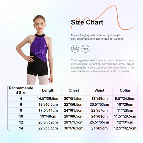 Kids Girls Sequins Sleeveless Halter Neck Rhythmic Gymnastics Leotard