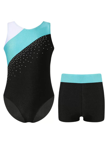 Kids Girls 2pcs Sleeveless Leotards and Shorts Gymnastic Set