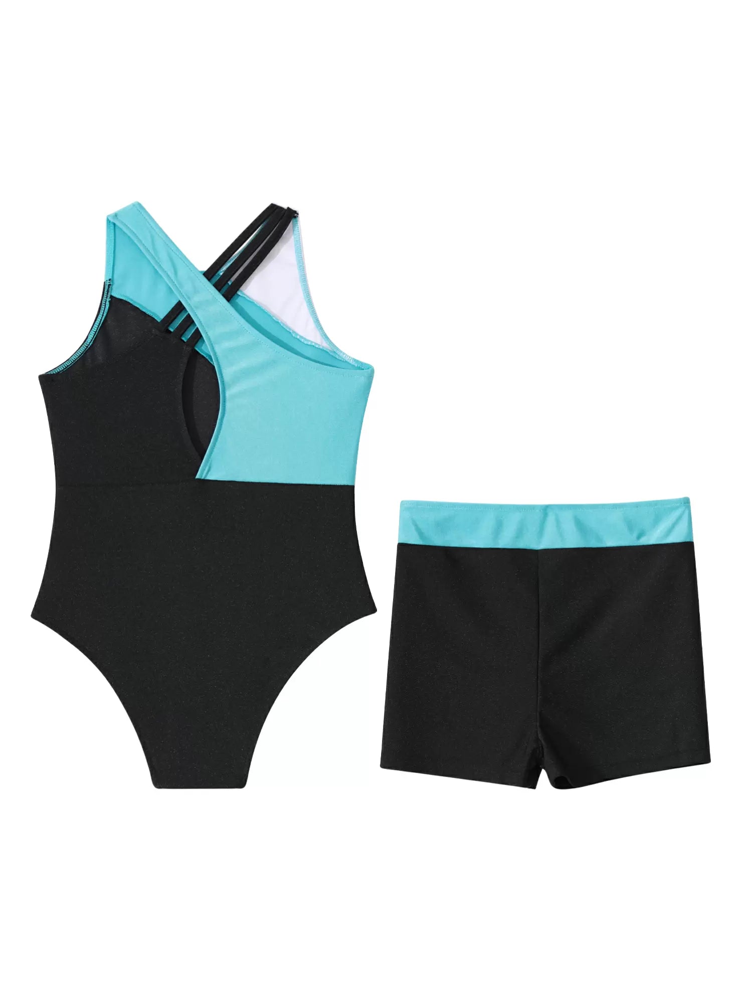 Kids Girls 2pcs Sleeveless Leotards and Shorts Gymnastic Set