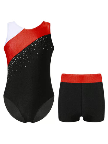 Kids Girls 2pcs Sleeveless Leotards and Shorts Gymnastic Set