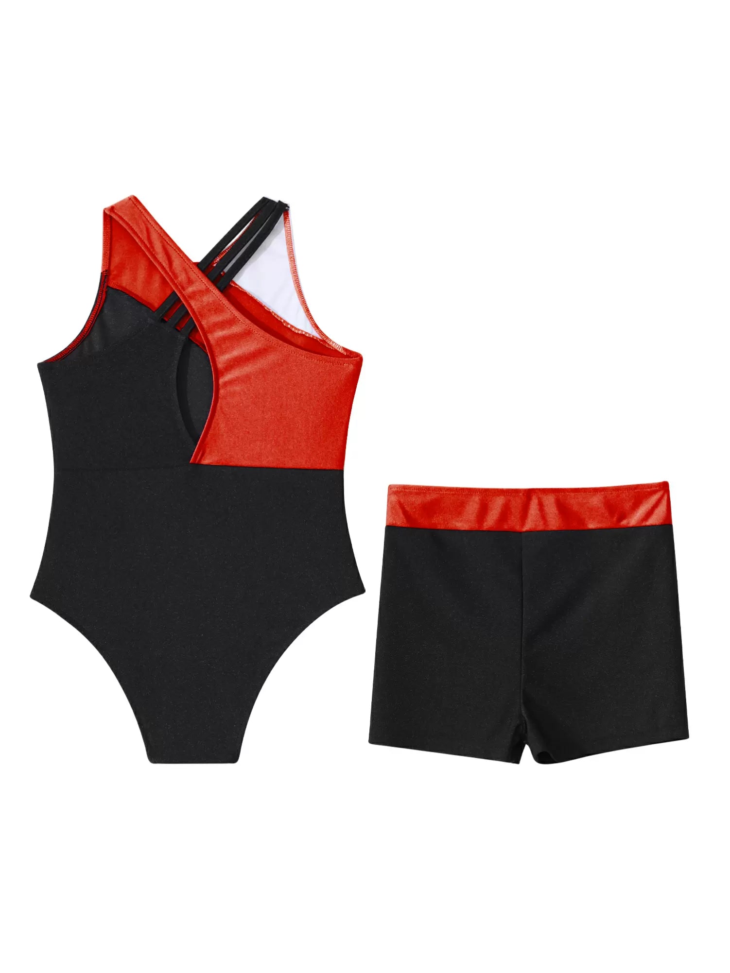 Kids Girls 2pcs Sleeveless Leotards and Shorts Gymnastic Set