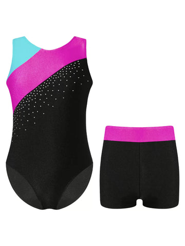 Kids Girls 2pcs Sleeveless Leotards and Shorts Gymnastic Set