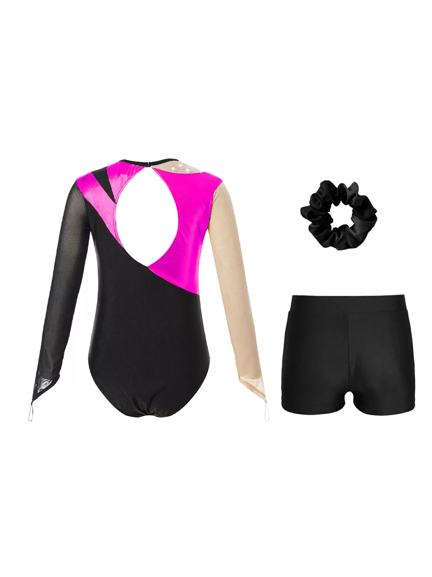 Kids Girls 3pcs Metallic Leotard and Shorts Headband Gymnastics Set