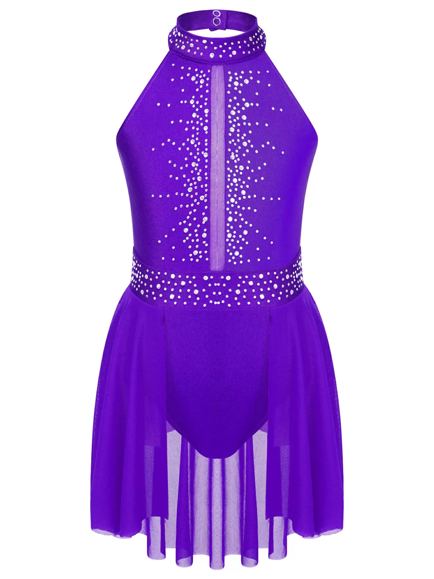 Kids Girls Halter Neck Rhinestones Lyrical Dance Leotard Dress