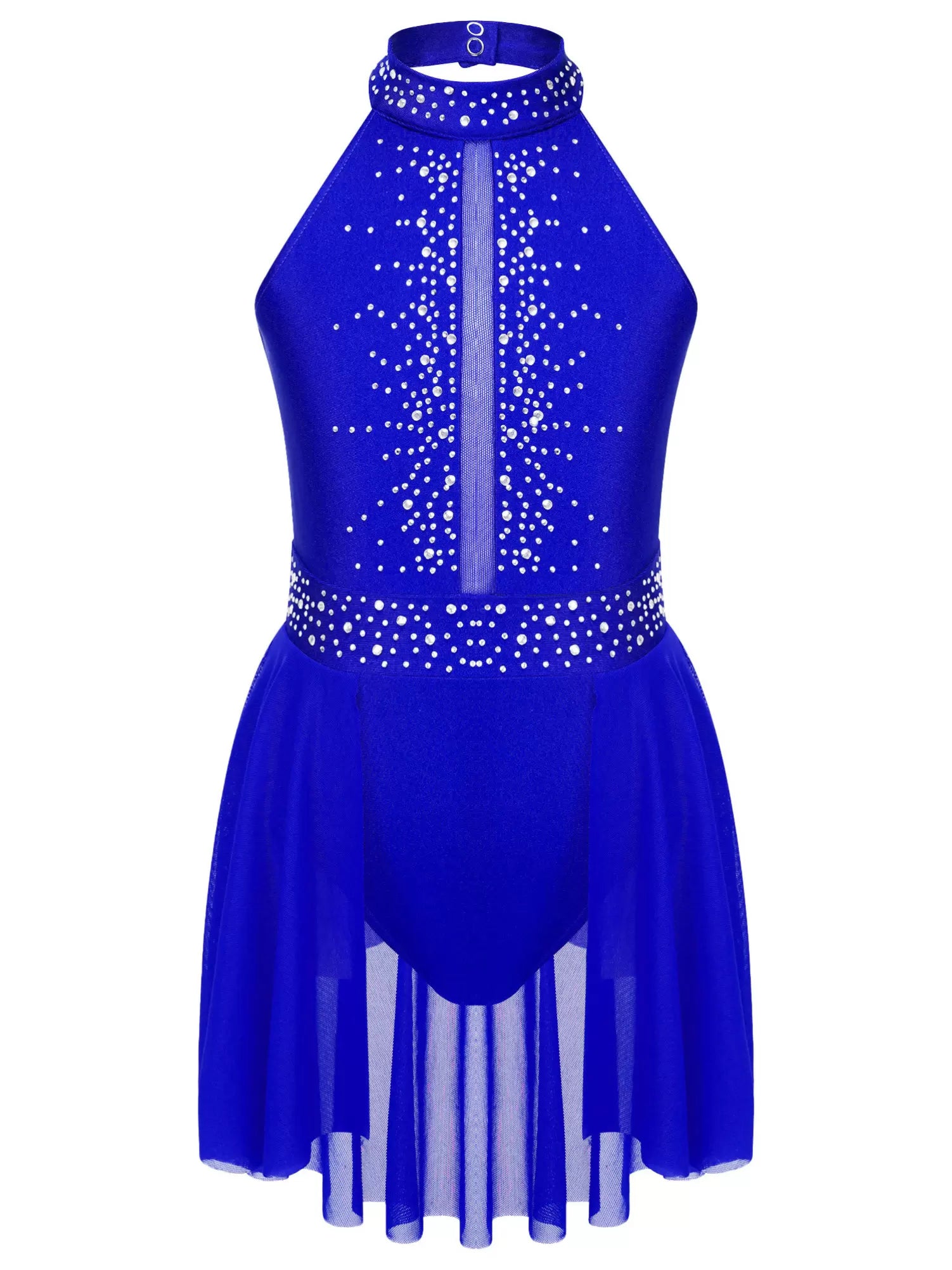 Kids Girls Halter Neck Rhinestones Lyrical Dance Leotard Dress