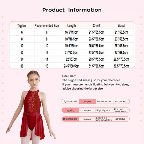 Kids Girls Halter Neck Rhinestones Lyrical Dance Leotard Dress