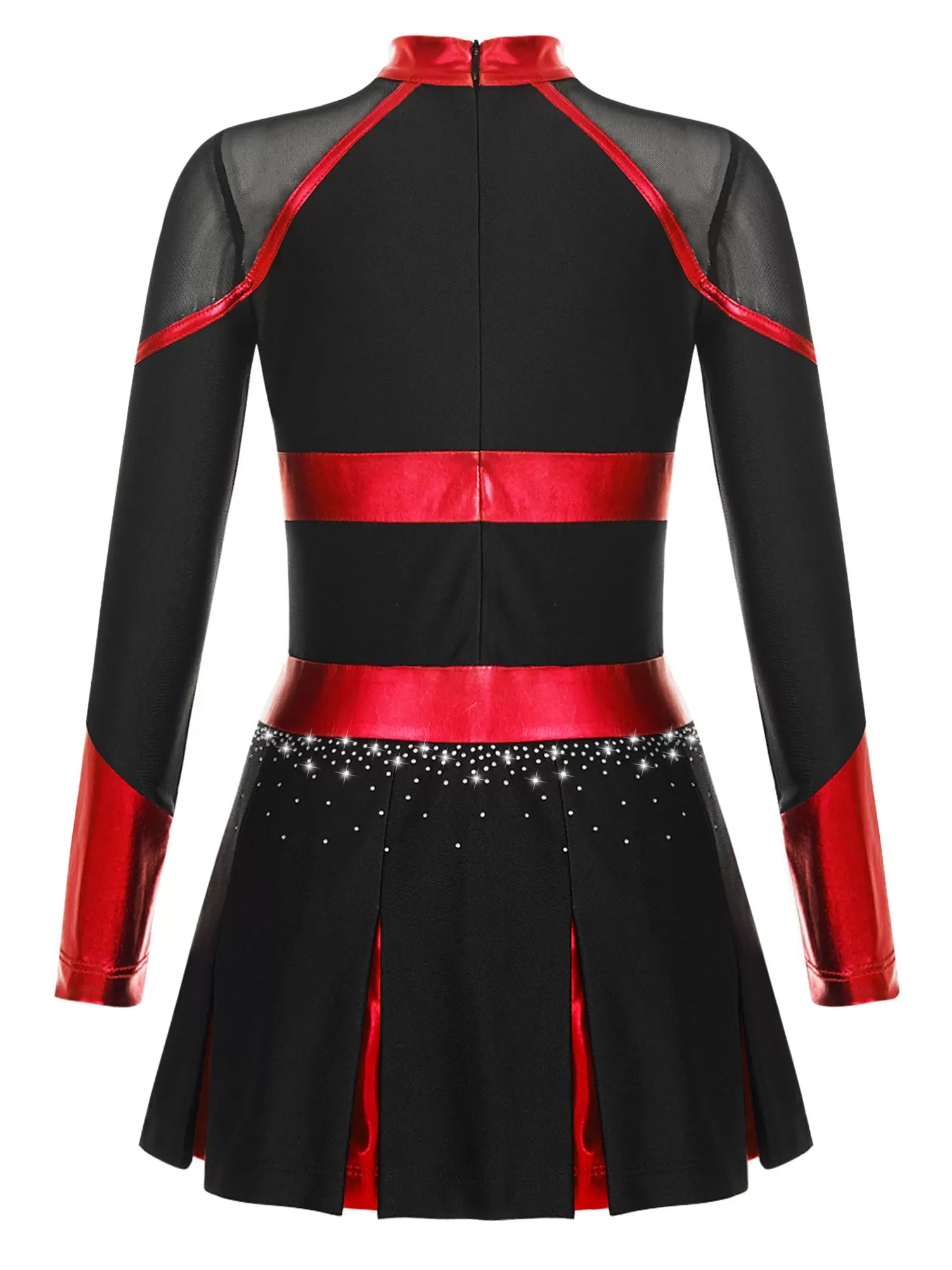 Girls Long Sleeve Rhinestones Colorblock Cheerlead Dance Dress