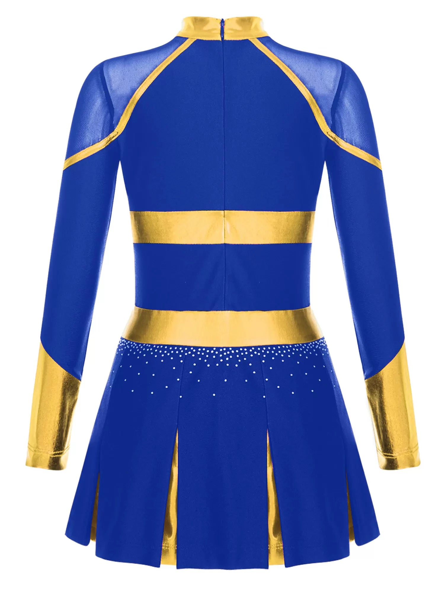 Girls Long Sleeve Rhinestones Colorblock Cheerlead Dance Dress