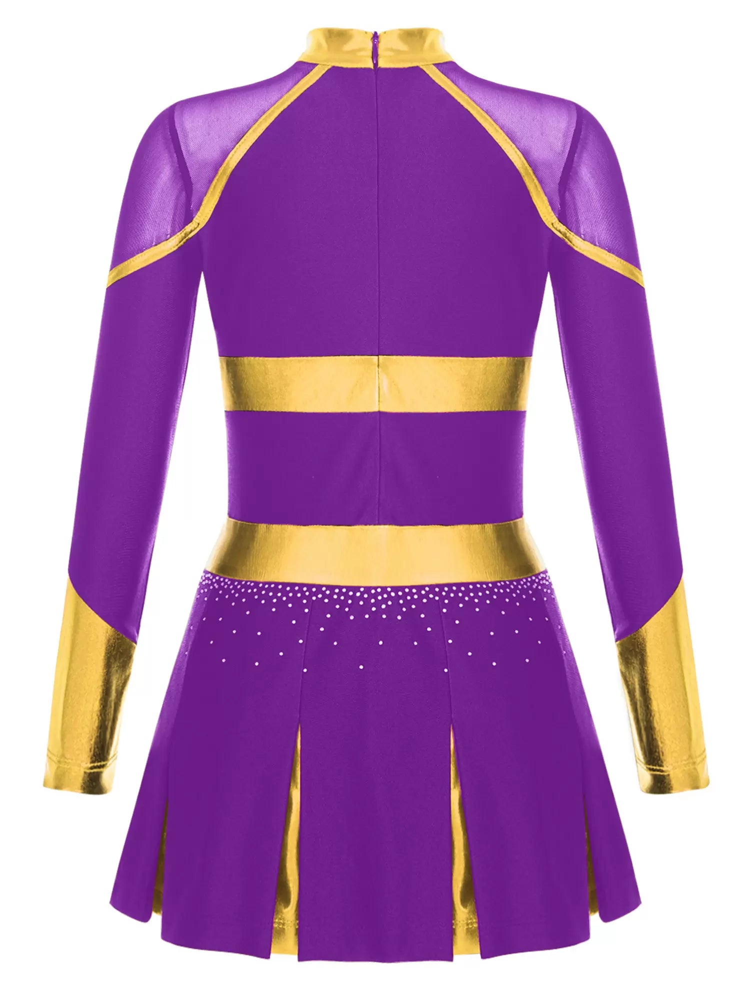 Girls Long Sleeve Rhinestones Colorblock Cheerlead Dance Dress