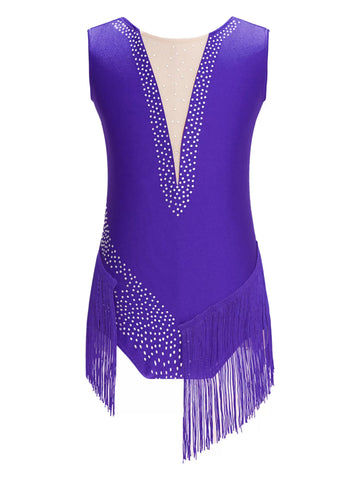 Kids Girls Sleeveless Tassel Rhythmic Gymnastics Leotard