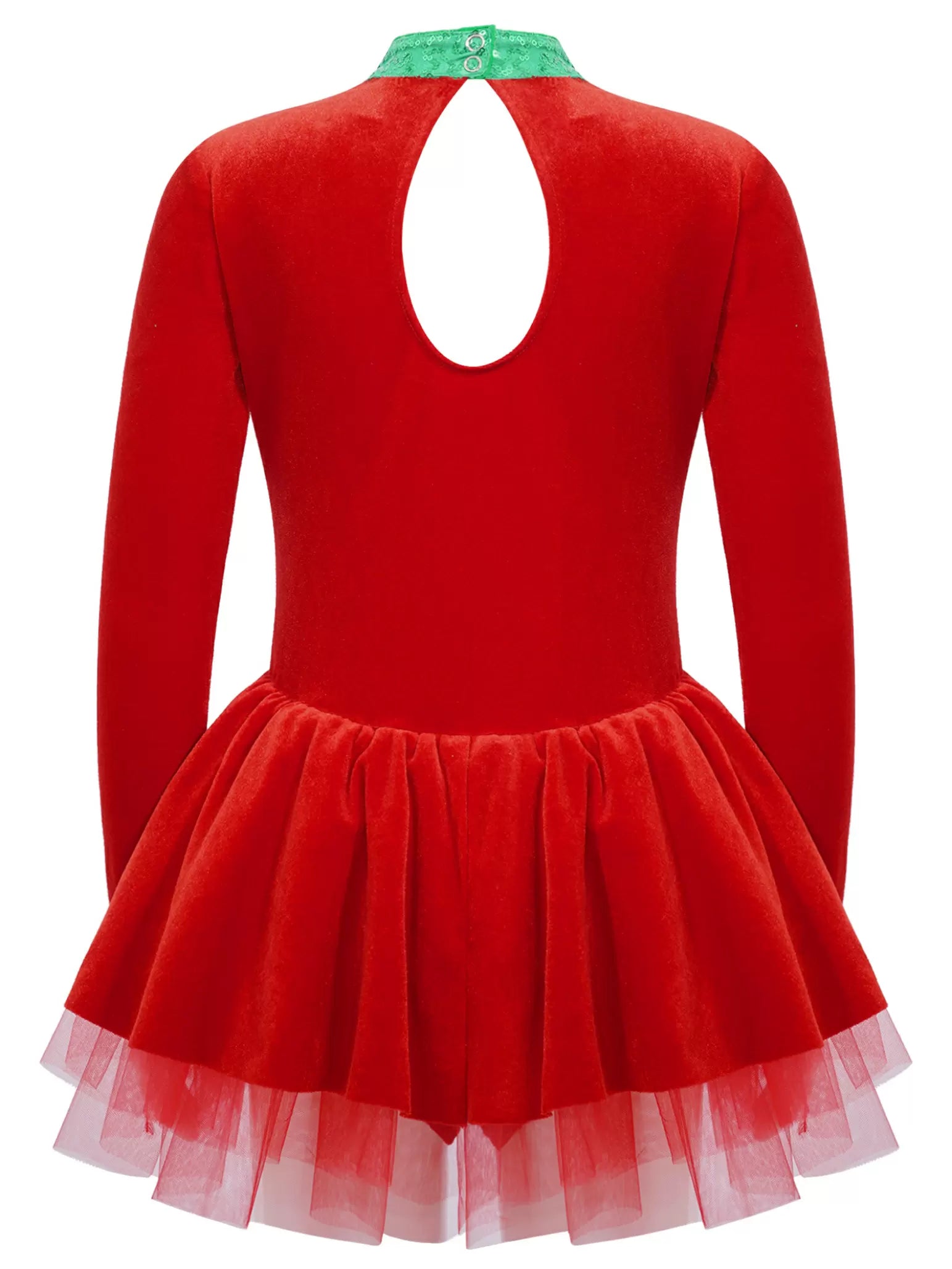 Kids Girls Long Sleeve Sequins Bow Christmas Leotard Dress