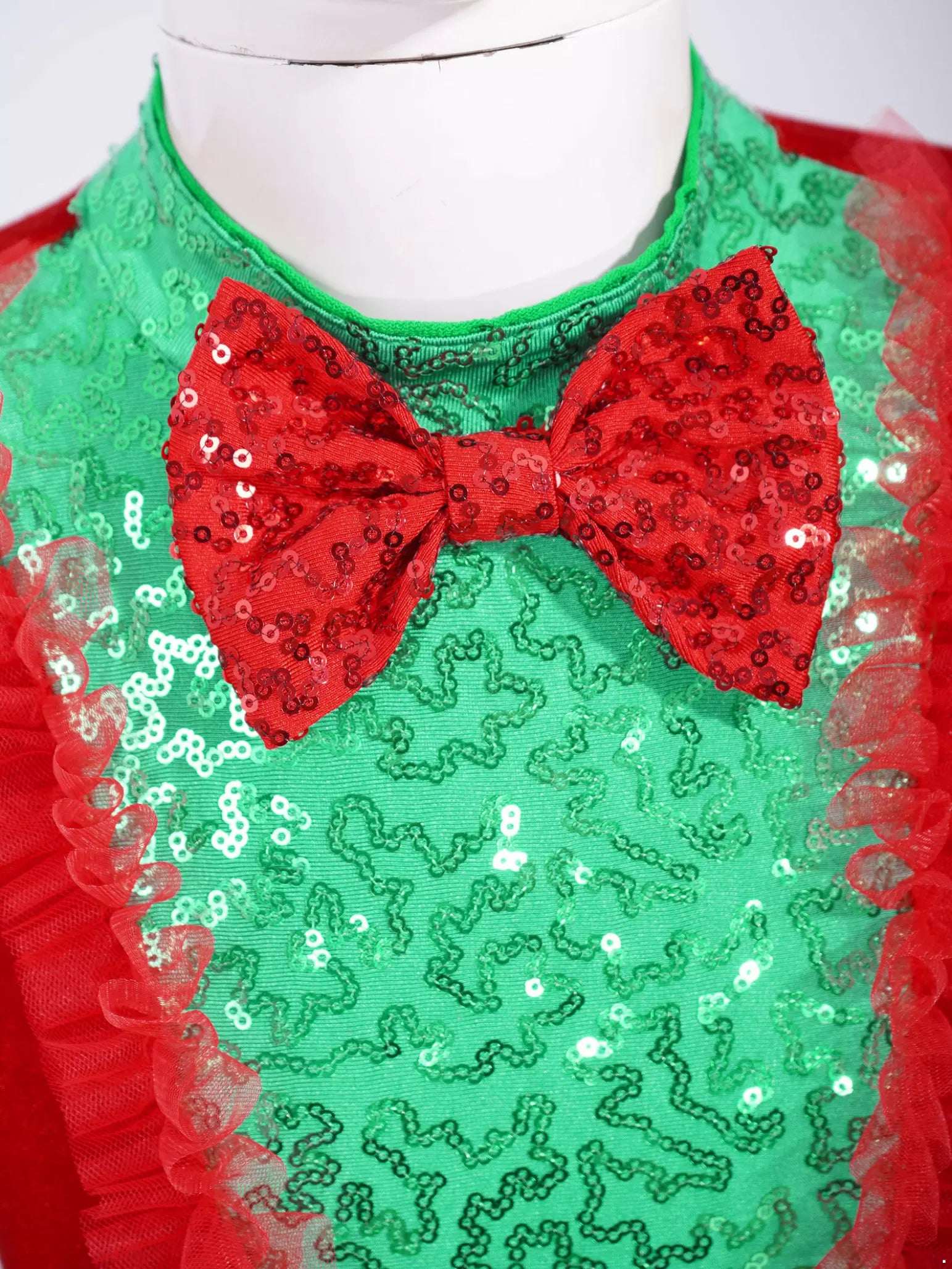 Kids Girls Long Sleeve Sequins Bow Christmas Leotard Dress