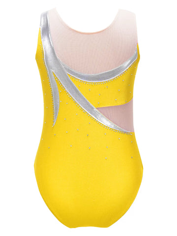 Kids Girls Sleeveless Round Neckline Metallic Skating Leotard