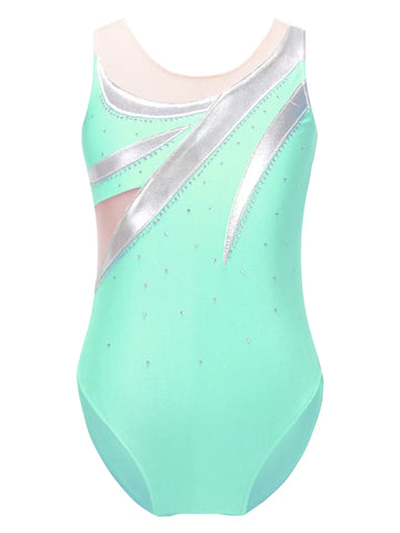 Kids Girls Sleeveless Round Neckline Metallic Skating Leotard