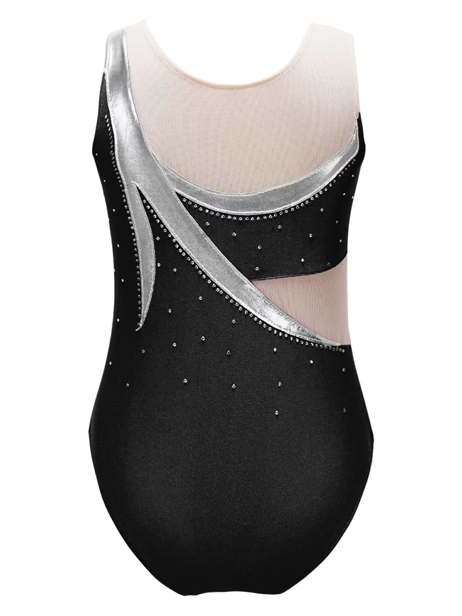 Kids Girls Sleeveless Round Neckline Metallic Skating Leotard