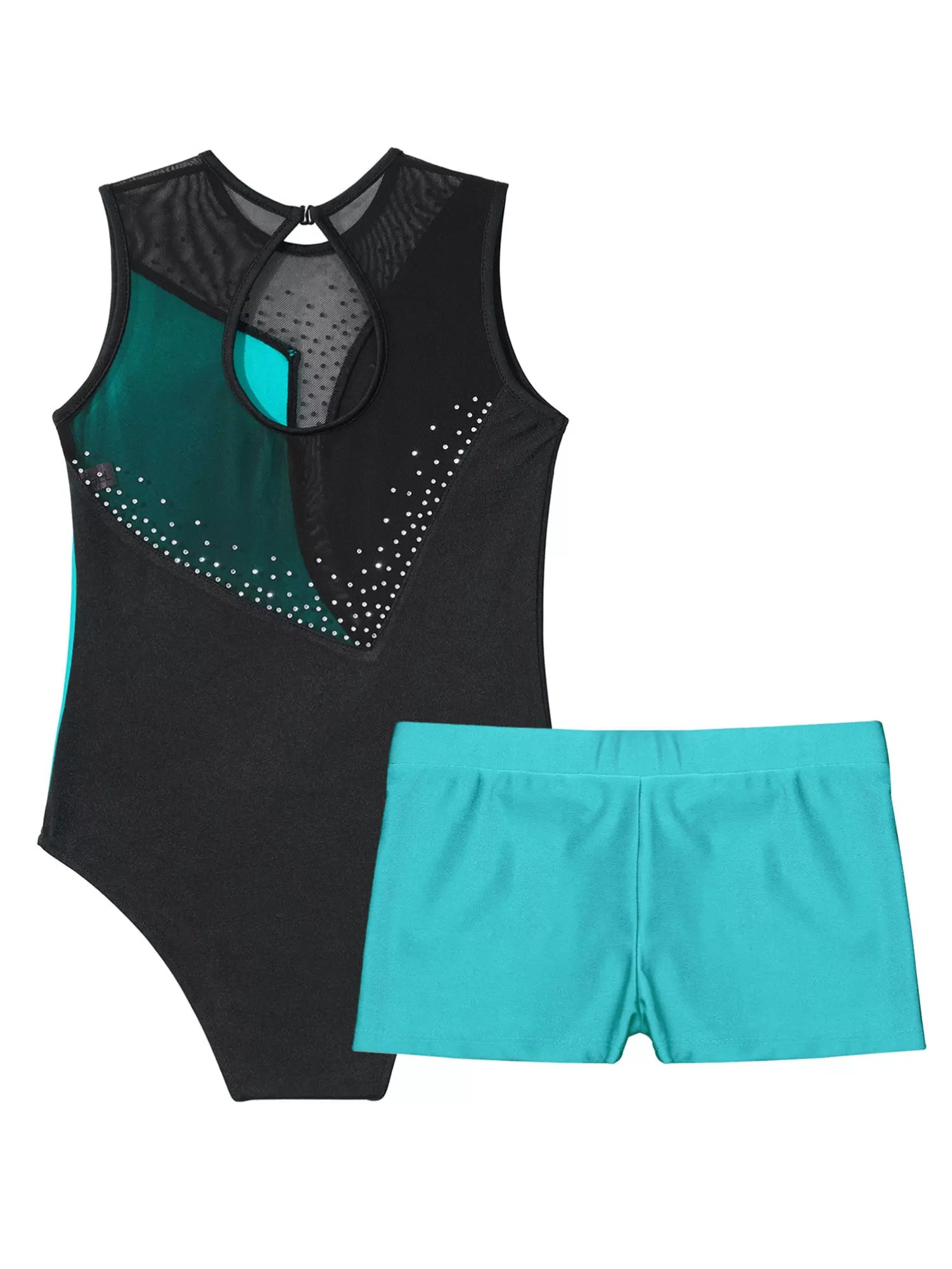 Kids Girls 2pcs Sleeveless Colorblock Leotard and Shorts Dance Set